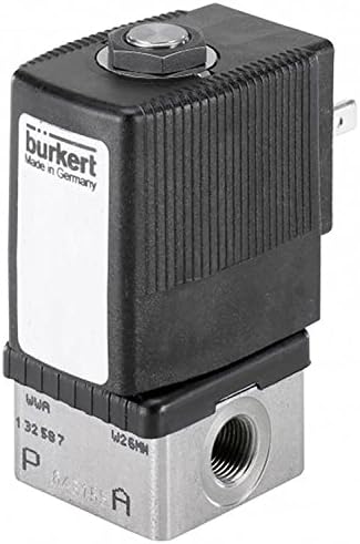 Burkert 293173 1/8" Type 6013 Stainless Steel 316L Solenoid Valve, 24V/DC NSF, Drinking Water, General Purpose, Direct Acting Plunger Style, 87 psi