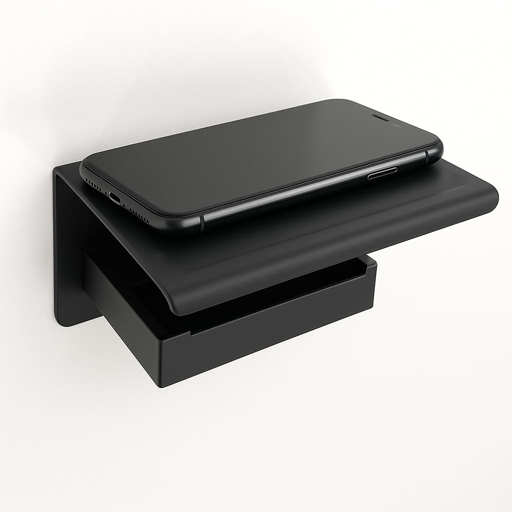 Manissa Toilet Roll Holder with Mobile Phone Shelf Wall Mounted Bathroom Accessory Made from 304 Grade Stainless Steel (Matt Black)