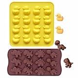 IHUIXINHE Food Grade Silicone Non-Stick Ice Cube Mold, Jelly, Biscuits, Chocolate, Candy, Cupcake Baking Mould, Muffin Pan (Duck & Dinosaur 2PCS)