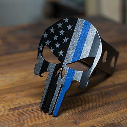 Subdued Gray American Punisher - Trailer Hitch Cover - Thin Blue Line