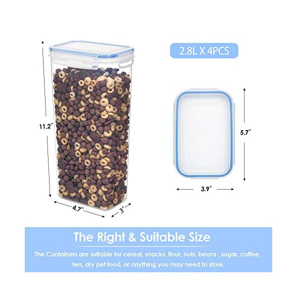 Vtopmart 2.8L Cereal Containers for Storage,Plastic BPA Free Kitchen Pantry Flour Storage,Dry Food Keepers,Set of 4 with…