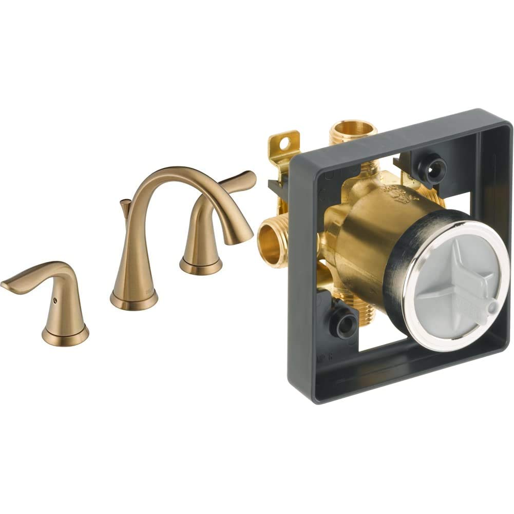 Delta Faucet Lahara Widespread Bathroom Faucet 3 Hole, Champagne Bronze 3538-CZMPU-DST & Faucet R10000-UNBX MultiChoice Universal Tub and Shower Valve Body for Tub Faucet Trim Kits