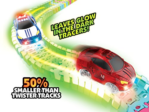 Mindscope Twister Tracks Micro Neon Glow in the Dark 11 feet of Flexible Assembly Track Race Series with rechargeable car