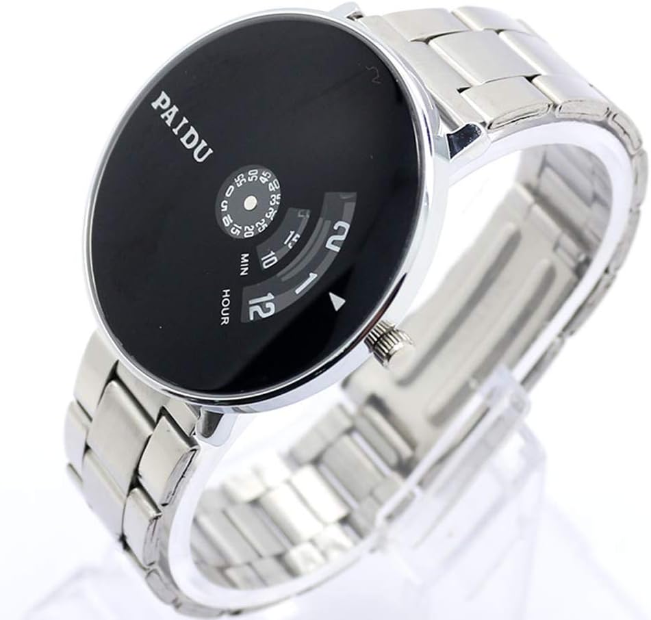 Watches for Men, PAIDU Silver Band Quartz Wrist Watch, Black Turntable Dial Clock - Ahmedy Wrist Watch