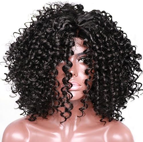 Heat Resistant Short Curly Black Synthetic Lace Front Wigs for Black Women 14 Inch (Daily Use or Cosplay)