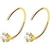 3mm CZ Small Huggie Hoop Minimalist Earrings Sterling Silver Fashion Fake Diamond Half Cuff Cartilage 5 Prongs Stud Hoops Earring Piercing Nose Rings for Women Girls Sensitive Ears 12mm Unique Gifts