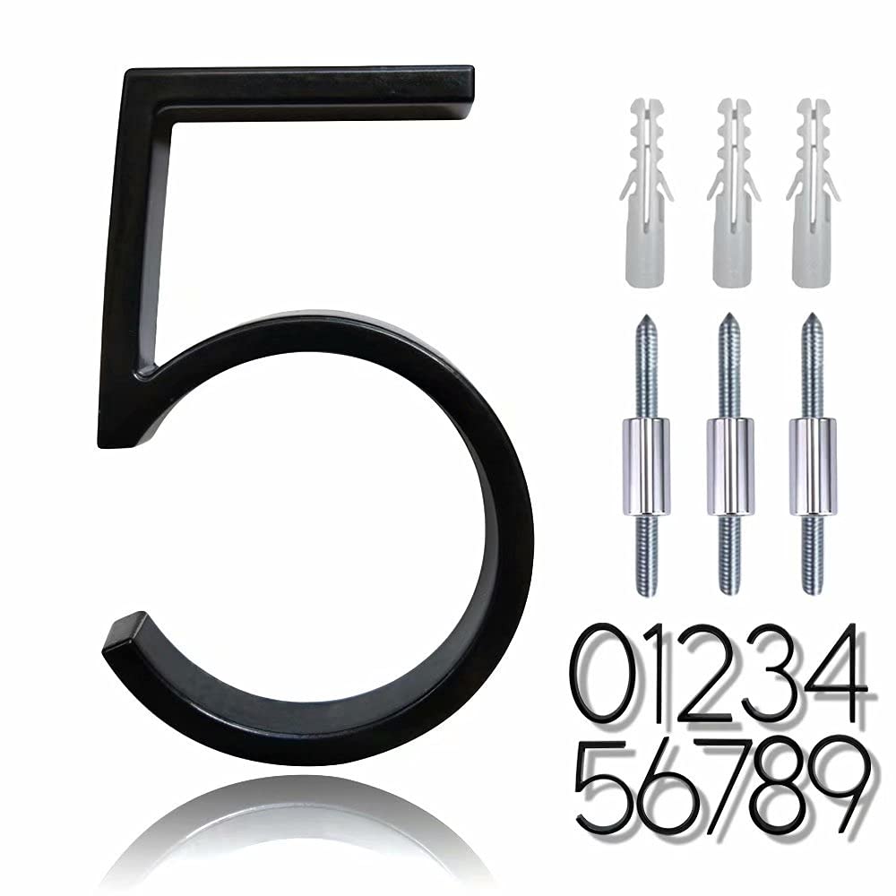 5" Zinc Alloy Floating House Number, Metal Modern