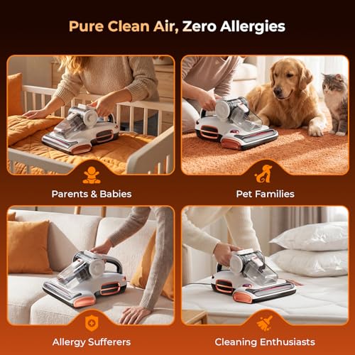 JIGOO T600 Anti-dust Vacuum Cleaner for Mattresses with UV Light and Vibration, 700W 15kpa Eliminates 99.9%, LED Display, 5s Fast Heating Dust Collector, Silent Design 72dB without Noise