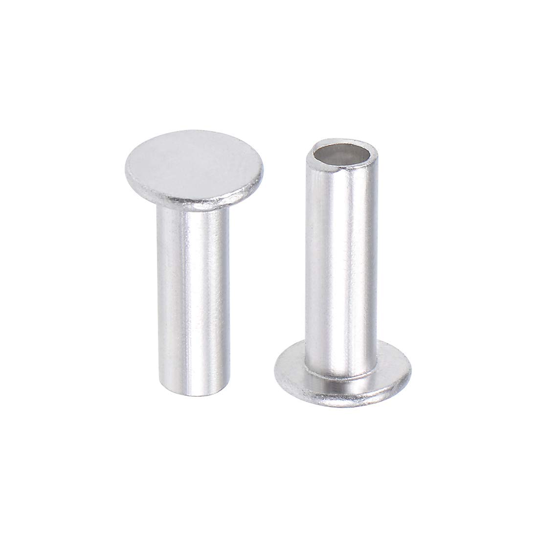 sourcing map 100 Pcs 5mm x 16mm Aluminum Flat Head Semi-Tubular Rivets Silver Tone