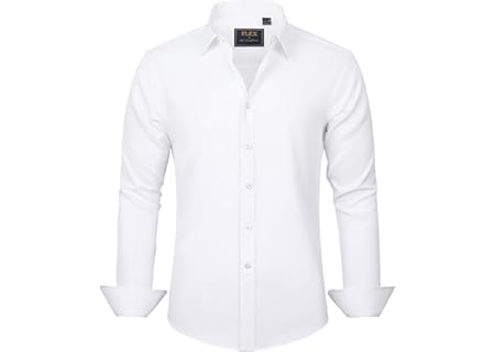 J.VER Men's Dress Shirts Solid Long Sleeve Stretch Wrinkle-Free Formal Shir...