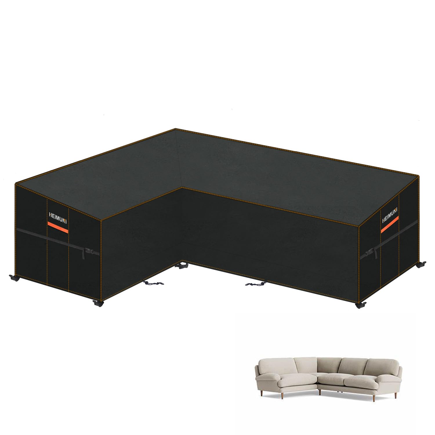 HEIMUNI L Shaped Garden Furniture Covers L-Shape Garden Sofa Covers Waterproof Outdoor Rattan Corner Sofa Cover 420D Oxford L-shape Corner Garden Furniture Cover Anti-UV 210x260x90x80/65cm