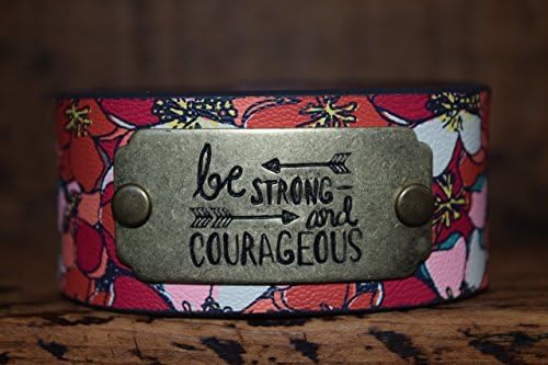 Magnolia Studio Women's Adjustable Boho Upcycled Leather Bracelet Wristband Bangle Cuff Be Strong Courageous Arrows Jewelry