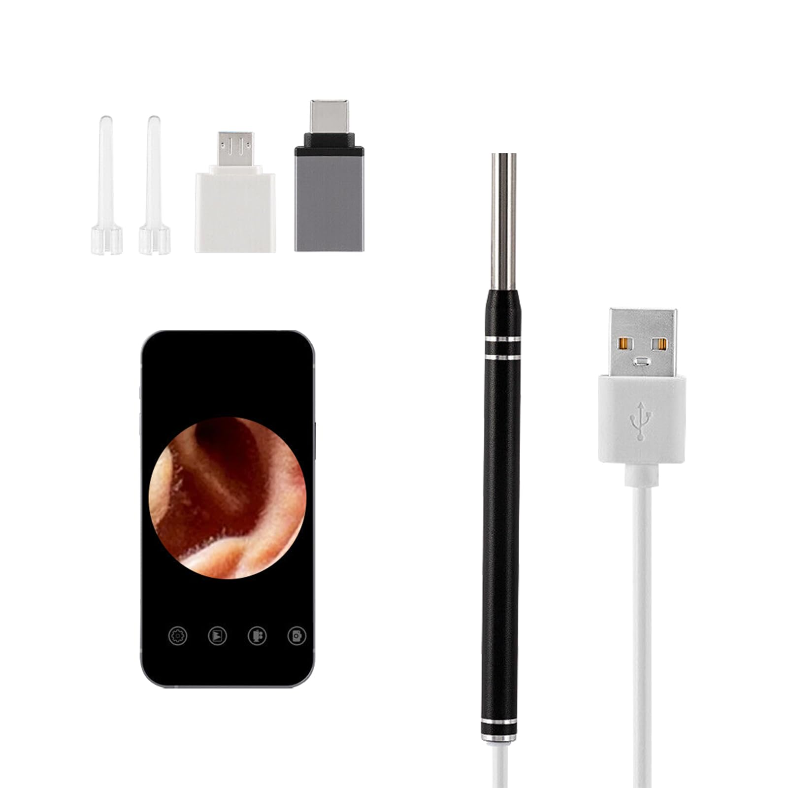 Ear Wax Removal Kit with Camera, Wireless Ear Cleaner, Visual Ear Scope with 6 LED Lights, Earwax Cleaner, Visual Ear Cleaner, IP67 Waterproof Otoscope Ear Camera for iPhone iPad Android (Black)