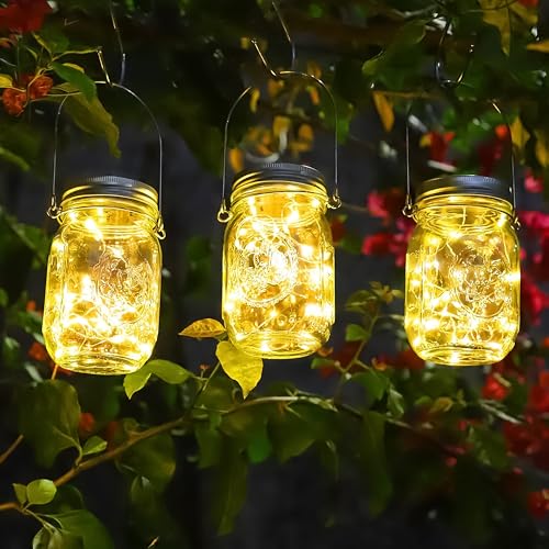 Solar Garden Lantern - 4 Light Chains 30 Bulbs Vase with Handle - IP65 Waterproof Solar Lamp Rustproof Outdoor Indoor - Decoration for Party, Wedding, Bar, Gazebo, Patio