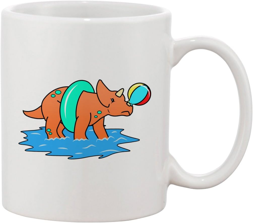 Ceramic Coffee Mug - Triceratops Pops Beach Ball and Is Sad Ocean Fun Cute