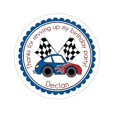 Personalized Customized Birthday Party Favor Thank You Stickers - Racing Car - Round Labels - Choose Your Size