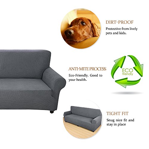 Hootech Jacquard Couch Cover 1-Piece Polyester Spandex Fabric Chair Slipcover 1 Cushion (Grey, Chair)