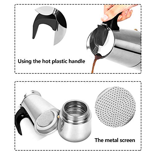 Espressokocher Induktion Geeignet | 2, 4, 6, 9, 12 Tassen | Edelstahl Moka Pot Espresso Kaffeemaschine Herd | Alu-frei… – Bild 8