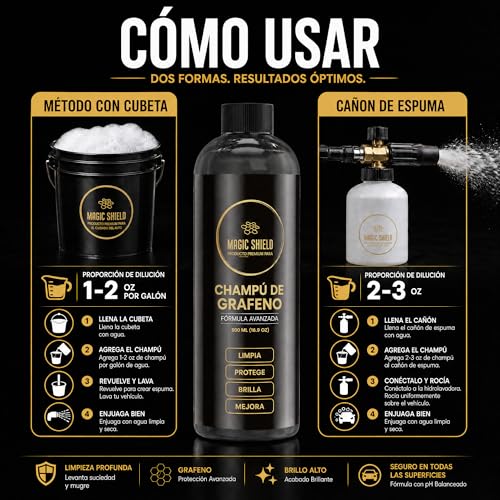 Magic Shield Champú de Grafeno – Lavado de Autos pH Neutro | Protección Hidrofóbica & SiO2 | Limpieza Profunda & Brillo Mejorado | Seguro para Recubrimientos Cerámicos & Pinturas – 16oz