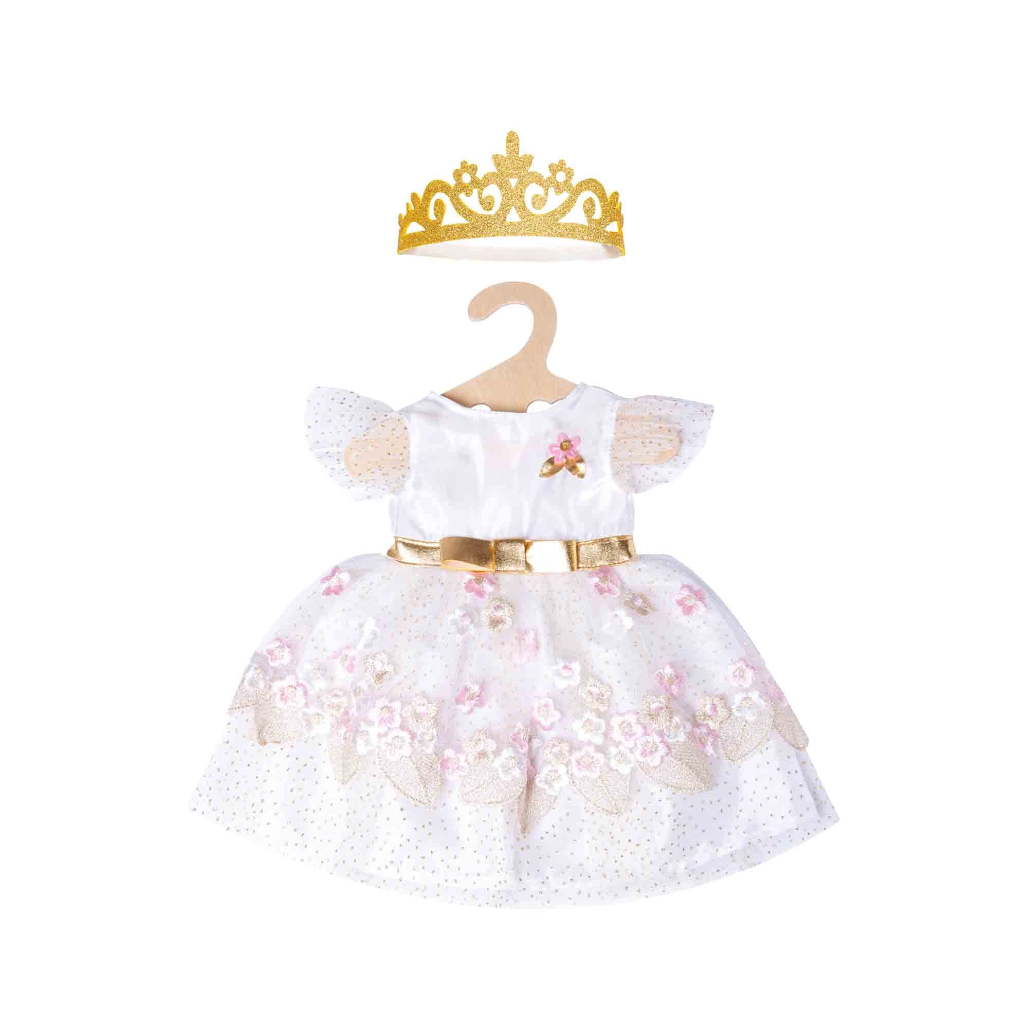 Heless 2132 - Princess Dress for Dolls in Cherry Blossom with Golden Crown, Size 35-45 cm