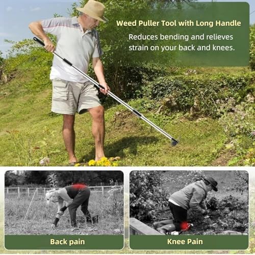 Weed Puller Tool with Long Handle, 2 in 1 Manual Weed Rake and Garden Hoe 150cm Weed Remover Gardening Tools Weeding Pull for Garden Yard Lawn Patio