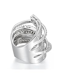Delicin Jewelry - Anillo de cóctel con circonita cúbica chapada en rodio