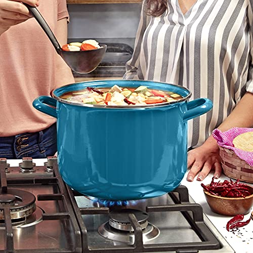 Gusto by Cinsa Enamel Stock Pot with Glass Lid Family Size, 8.5 qt