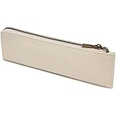 YONBEN Canvas Pencil Case Slim Pencil Pouch with Cotton Canvas Zipper Pencil Case Bag Simple Stationery Pouch Bag (Beige, S)