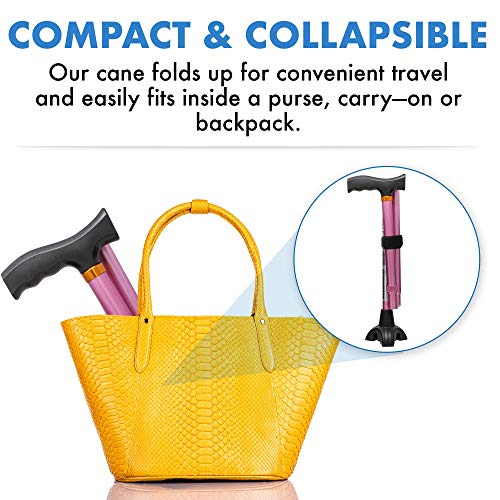 Pivit Walking Cane for Men & Women | Self Standing, Adjustable Offset Balance Stick 4 Point Quad Cane Tip | Lightweight & Sturdy Mobility Walker Aid for Arthritis, Elderly, Seniors & Handicap (Pink)