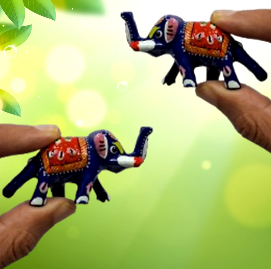 Purpledip Enamelled Metal Miniature Elephant Pair: Colorful Meenakari Art, Set of 2 Figurines (12290)