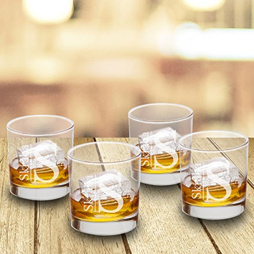 Personalized Lowball Whiskey Glasses - Monogrammed Lowball Whiskey Glasses - Set of 4