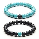 YUXI 2 PCS/Set 8 mm Beads Stone Couple Distance Strand Bracelet Lovers Gifts Jewelry (Black & Blue)