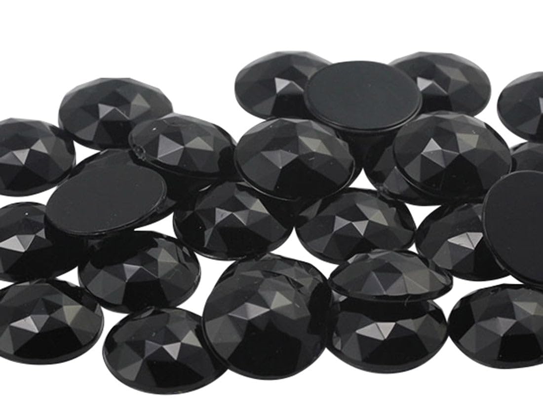 Photo 1 of 15mm Flat Back Round Acrylic Jewels Pro Grade - 40 Pieces (Black Jet .JT)