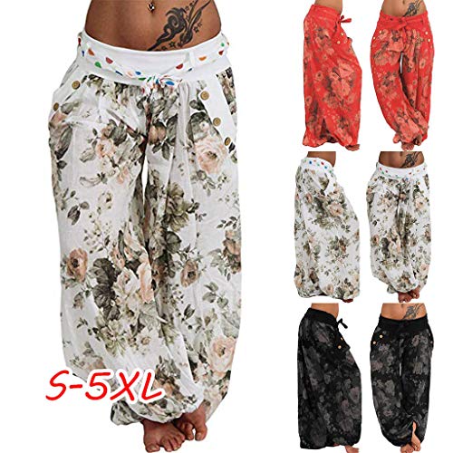 CCatyam Plus Size Yoga Pants for Women, Wide Leg Harem Trousers Printed Loose Sport Fashion Black