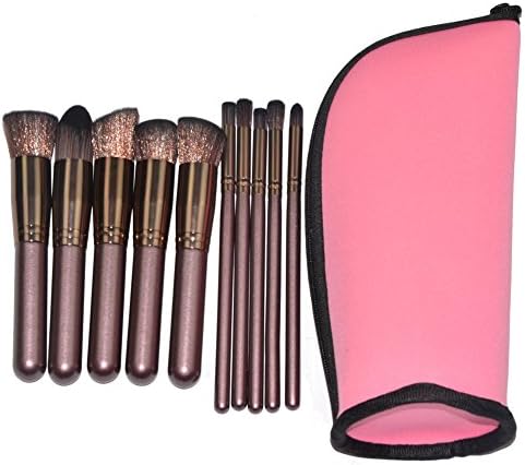 Unicorn Makeup Brushes Set With Bag Cosmetics For Make Up Foundation Powder Blush Eyebrows Contour Highlight Brush Tool kit For Eyeshadow Eyes and Face (10pcs chocolate brushes with pink bag)