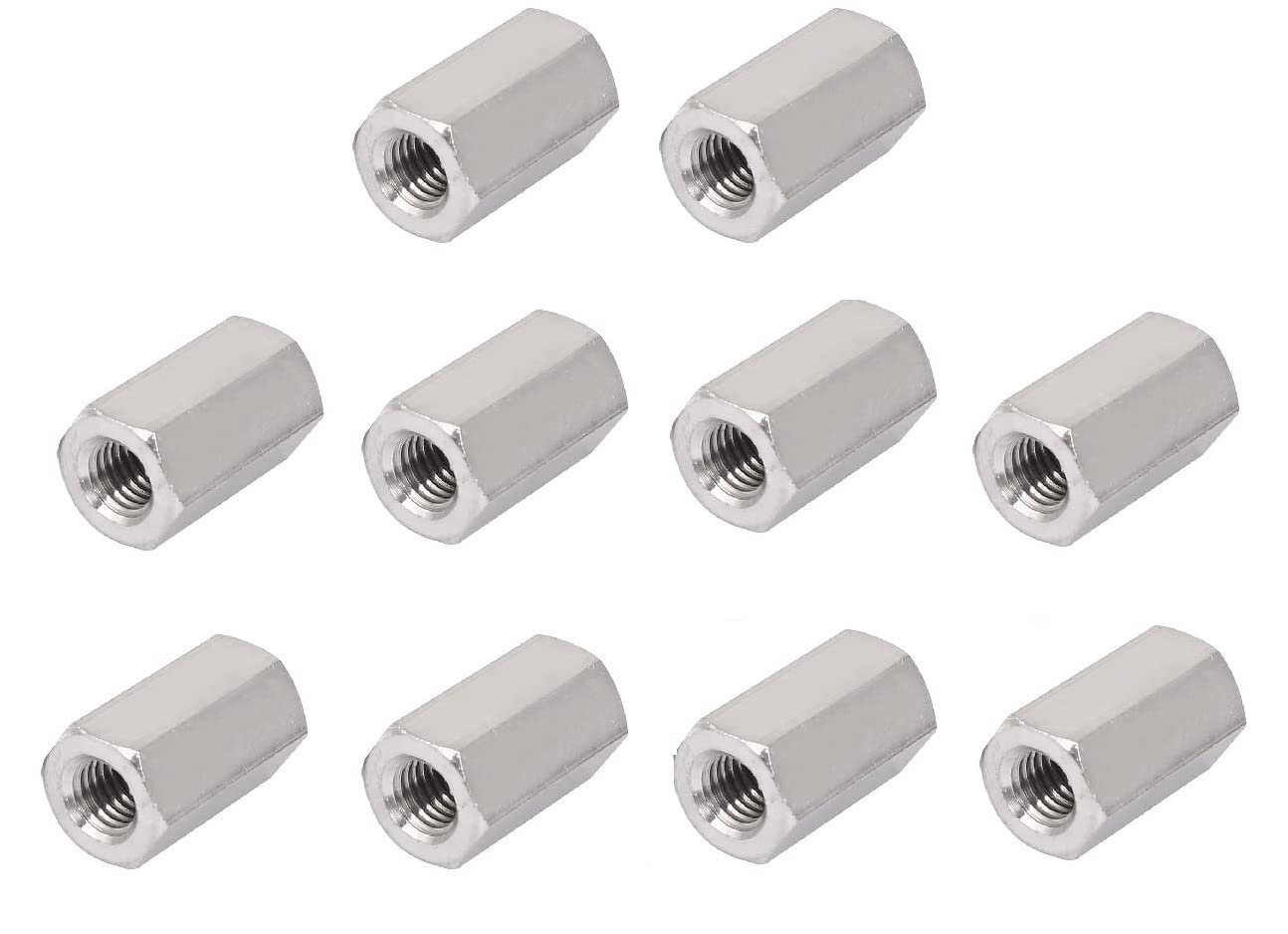 TERF® M8 (8mm) X 24mm Long Hex Coupling Nut Female Threaded Bar Rod Studding Connector Hexagonal Deep Nut For Home Office Workshop Industrial Constructor and Multi Purpose Use - Pack of 10