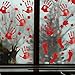Pawliss Halloween Window Clings Decals Decor, Bloody Handprint Footprint Horror Bathroom Zombie Party Decorations Supplies, 12-Inch by 17-Inch Sheet, 105 Pcs
