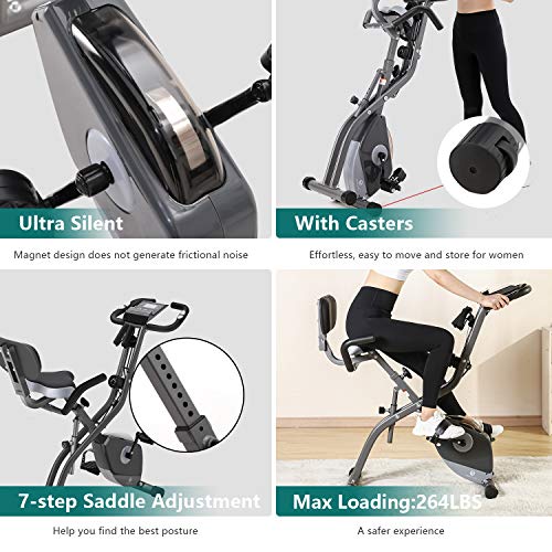 Magic Life Exercise Bike Folding Bike Cycling Stationary Bike with Arm Resistance Band