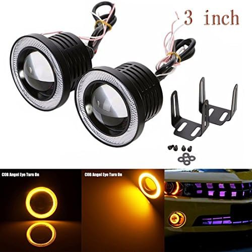 Likethy Car COB LED Fog Light Projector Yellow Halo Ring Angel Eye Driving DRL Bulb 30W 3 inch 76 mm