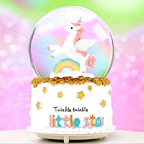 image for VECU Unicorn Snow Globe, 100 MM Automatic Snowfall Cartoon Rainbow Mus