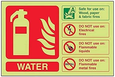 VSafety Glow In The Dark Water Fire Extinguisher Sign 150x100mm