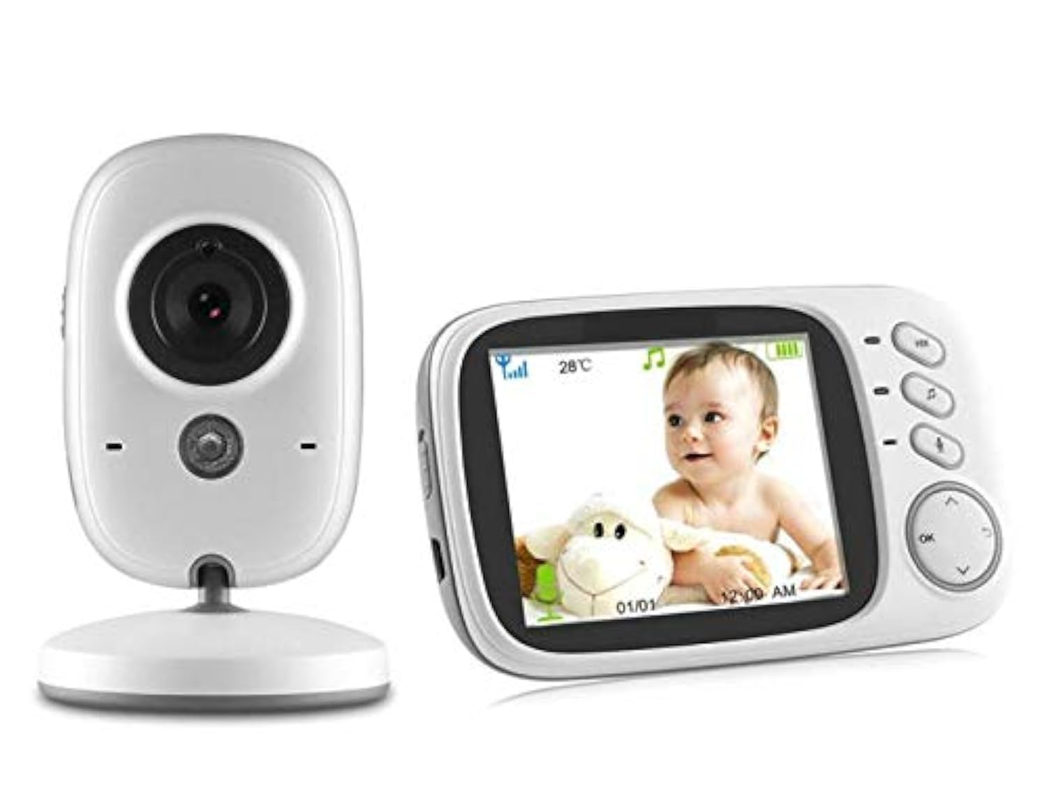 BW Baby Monitor, Video Baby Monitor with 3.2’’ LCD Screen,Baby Monitor with Camera and Night Vision, Enhanced 2.4GHz FHSS Technology, Two-way Audio, Temperature sensor Monitor, 8 Lullabies