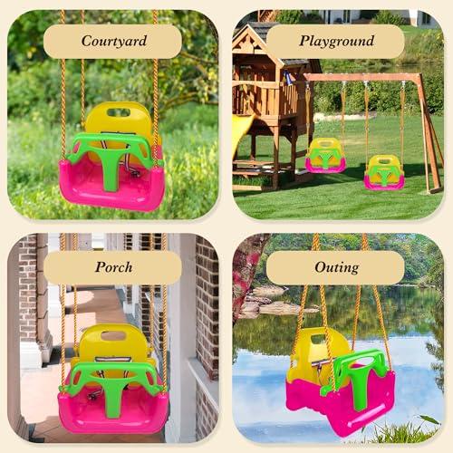 KINSPORY 3 in 1 Toddler Swing, Adjustable Baby Seat, Garden Swing for Kids, Indoor Outdoor (Dark Pink)
