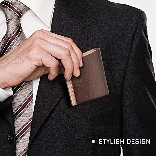 SOLEADER Slim Business Name Card Case for Men, Brown Genuine Leather Business Card Holder - with Gift Box - Gifts for Men (Brown-No Engravement)