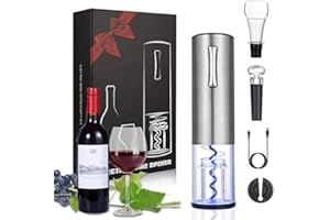 Anpro Electric Wine Opener, Automatic Electric Wine Bottle Corkscrew Opener Set with Foil Cutter, Rechargeable (Stainless Ste