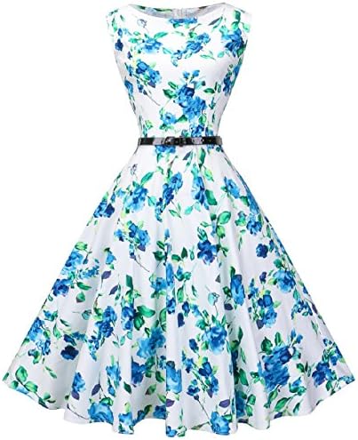 VOGVOG Women Boatneck Sleeveless Vintage Tea Cocktail Dress with Belt Size S-4XL