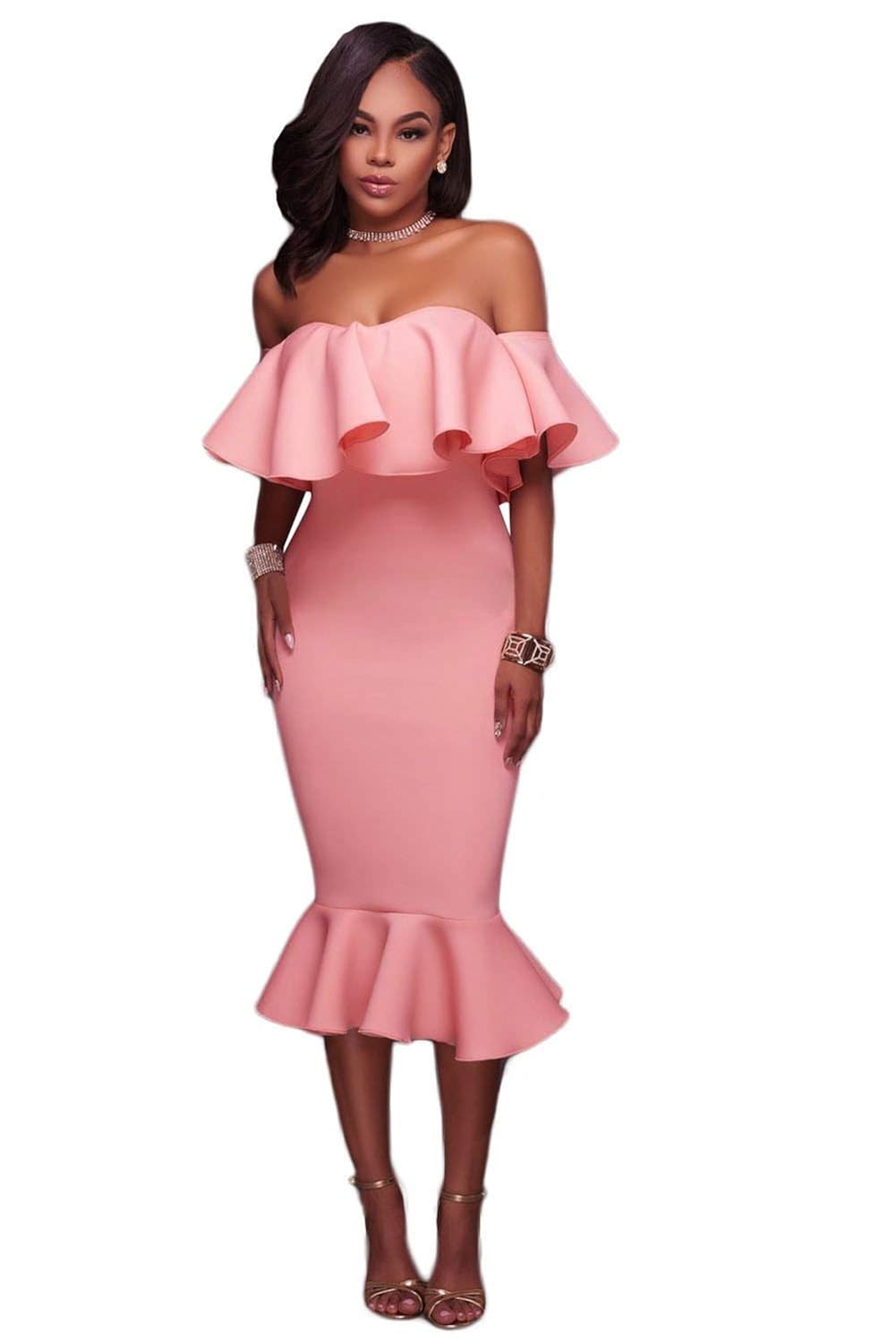 pink ruffle midi dress