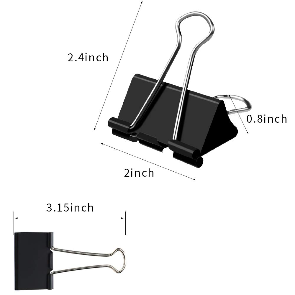 SHiZAK 30Pcs 51mm(2inch) Black Binder Clips, Large Metal Office Paper Clamps for Office/School Supplies, Closing Plastic Bags, Securing Documents etc.