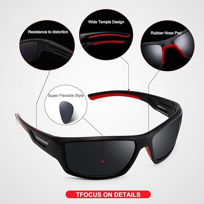PUKCLAR Polarised Sports Sunglasses for Men Women - Lightweight TR90 Frame, UV400 Protection, Spring Hinges for Driving Cycling Running