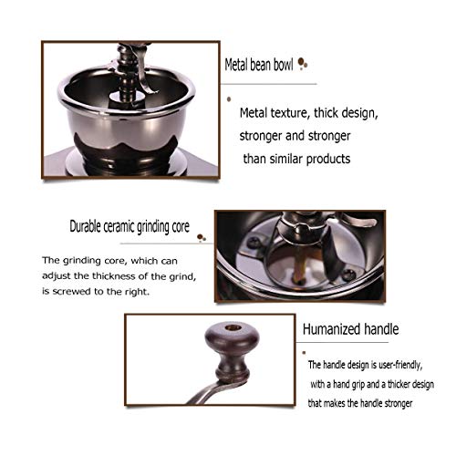 Gleamgo Manuelle Kaffeemühle aus Holz im Vintage-Look mit Handkurbel und verstellbarer Zahneinstellung, tragbare… – Bild 7
